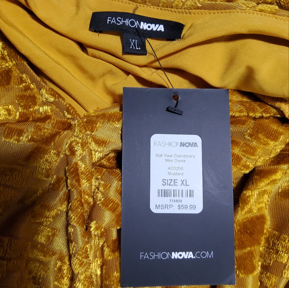 Fashion Nova Mustard Long Sleeve Deep V Neck Cutout Waist Mini Dress Size XL - Picture 7 of 11